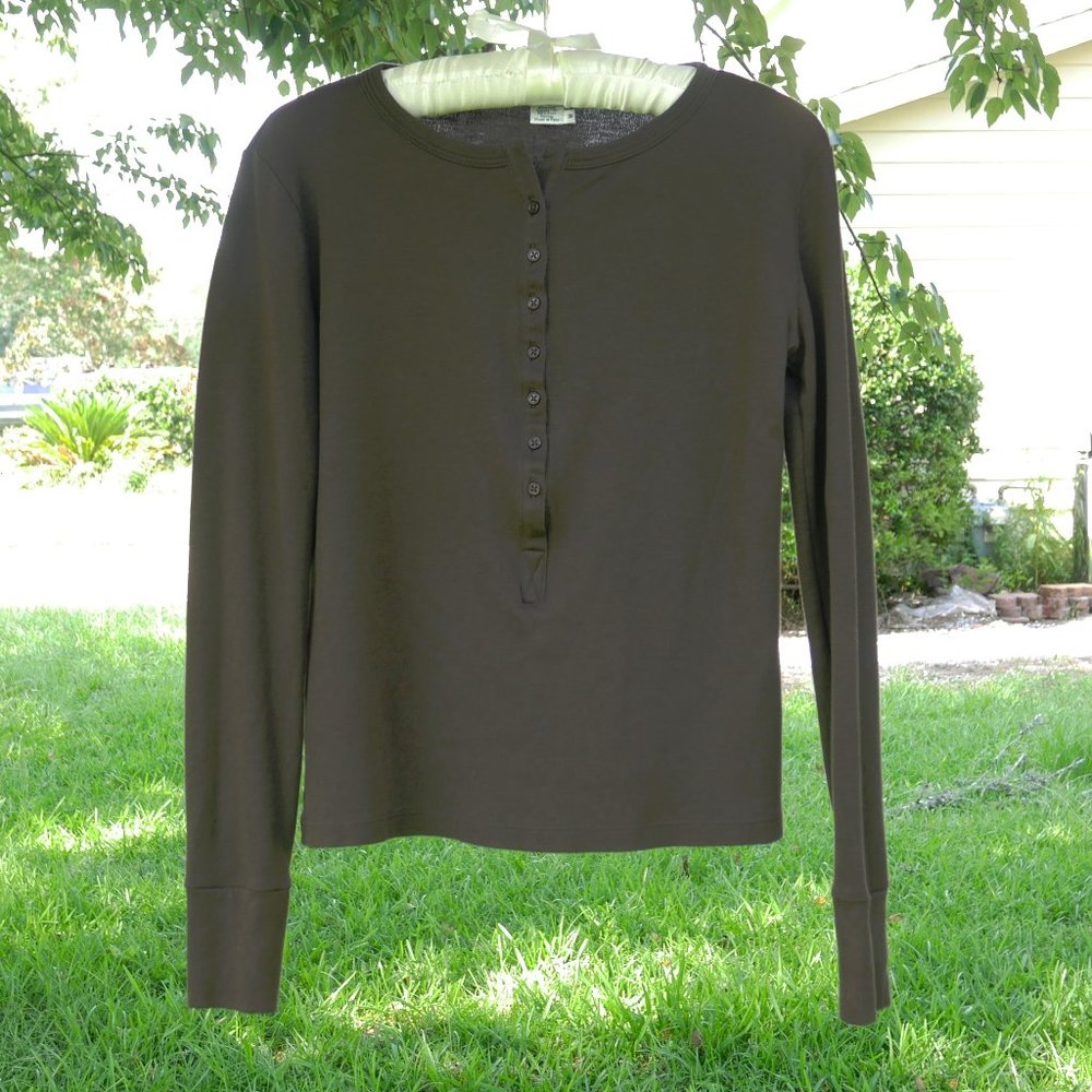 Rye Brown Peruvian Connection Long Sleeve Long/Lean Henley T-Shirt Size M